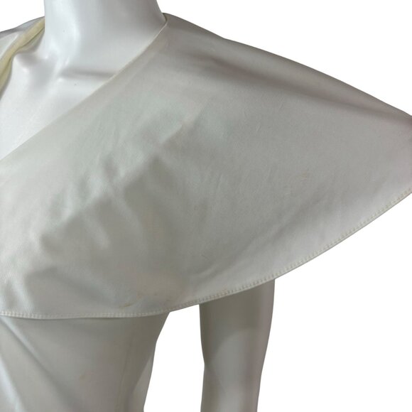 Vintage 70s Necktie Top Women's Small White Flutter Sleeves Capelet Buckle - Picture 9 of 11